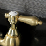 Heirloom Two-Handle 3-Hole Deck Mount Bridge Bathroom Faucet with Brass Pop-Up