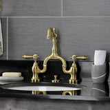 Heirloom Two-Handle 3-Hole Deck Mount Bridge Bathroom Faucet with Brass Pop-Up