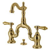 Heirloom Two-Handle 3-Hole Deck Mount Bridge Bathroom Faucet with Brass Pop-Up