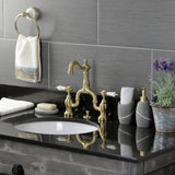 Bel-Air Two-Handle 3-Hole Deck Mount Bridge Bathroom Faucet with Brass Pop-Up