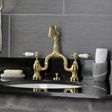 Bel-Air Two-Handle 3-Hole Deck Mount Bridge Bathroom Faucet with Brass Pop-Up