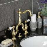 English Country Two-Handle 3-Hole Deck Mount Bridge Bathroom Faucet with Brass Pop-Up