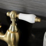 English Country Two-Handle 3-Hole Deck Mount Bridge Bathroom Faucet with Brass Pop-Up