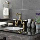 English Country Two-Handle 3-Hole Deck Mount Bridge Bathroom Faucet with Brass Pop-Up