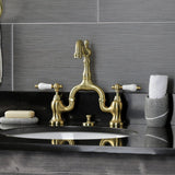 English Country Two-Handle 3-Hole Deck Mount Bridge Bathroom Faucet with Brass Pop-Up