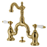 English Country Two-Handle 3-Hole Deck Mount Bridge Bathroom Faucet with Brass Pop-Up