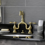 Tudor Two-Handle 3-Hole Deck Mount Bridge Bathroom Faucet with Brass Pop-Up