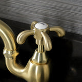 French Country Two-Handle 3-Hole Deck Mount Bridge Bathroom Faucet with Brass Pop-Up