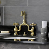 French Country Two-Handle 3-Hole Deck Mount Bridge Bathroom Faucet with Brass Pop-Up