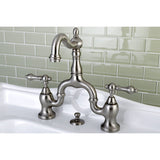 English Country Two-Handle 3-Hole Deck Mount Bridge Bathroom Faucet with Brass Pop-Up