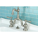 English Country Two-Handle 3-Hole Deck Mount Bridge Bathroom Faucet with Brass Pop-Up