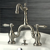 Heirloom Two-Handle 3-Hole Deck Mount Bridge Bathroom Faucet with Brass Pop-Up