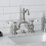 English Country Two-Handle 3-Hole Deck Mount Bridge Bathroom Faucet with Brass Pop-Up