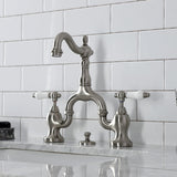 English Country Two-Handle 3-Hole Deck Mount Bridge Bathroom Faucet with Brass Pop-Up