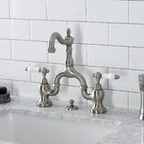 English Country Two-Handle 3-Hole Deck Mount Bridge Bathroom Faucet with Brass Pop-Up