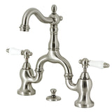 English Country Two-Handle 3-Hole Deck Mount Bridge Bathroom Faucet with Brass Pop-Up