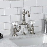 English Country Two-Handle 3-Hole Deck Mount Bridge Bathroom Faucet with Brass Pop-Up