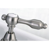 Tudor Two-Handle 3-Hole Deck Mount Bridge Bathroom Faucet with Brass Pop-Up