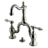 Tudor Two-Handle 3-Hole Deck Mount Bridge Bathroom Faucet with Brass Pop-Up