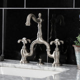 French Country Two-Handle 3-Hole Deck Mount Bridge Bathroom Faucet with Brass Pop-Up