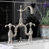 French Country Two-Handle 3-Hole Deck Mount Bridge Bathroom Faucet with Brass Pop-Up