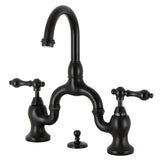 English Country Two-Handle 3-Hole Deck Mount Bridge Bathroom Faucet with Brass Pop-Up