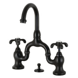 French Country Two-Handle 3-Hole Deck Mount Bridge Bathroom Faucet with Brass Pop-Up