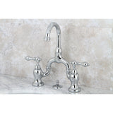 English Country Two-Handle 3-Hole Deck Mount Bridge Bathroom Faucet with Brass Pop-Up