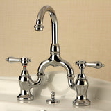 Heirloom Two-Handle 3-Hole Deck Mount Bridge Bathroom Faucet with Brass Pop-Up