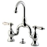 Heirloom Two-Handle 3-Hole Deck Mount Bridge Bathroom Faucet with Brass Pop-Up