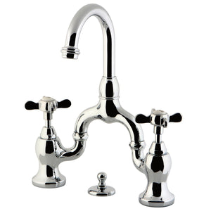 Essex Two-Handle 3-Hole Deck Mount Bridge Bathroom Faucet with Brass Pop-Up