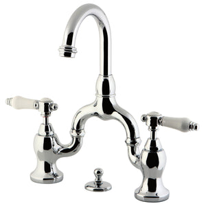 Bel-Air Two-Handle 3-Hole Deck Mount Bridge Bathroom Faucet with Brass Pop-Up