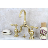 English Country Two-Handle 3-Hole Deck Mount Bridge Bathroom Faucet with Brass Pop-Up