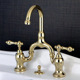 English Country Two-Handle 3-Hole Deck Mount Bridge Bathroom Faucet with Brass Pop-Up