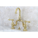 English Country Two-Handle 3-Hole Deck Mount Bridge Bathroom Faucet with Brass Pop-Up