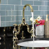 English Country Two-Handle 3-Hole Deck Mount Bridge Bathroom Faucet with Brass Pop-Up