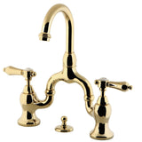 Heirloom Two-Handle 3-Hole Deck Mount Bridge Bathroom Faucet with Brass Pop-Up