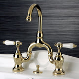 Bel-Air Two-Handle 3-Hole Deck Mount Bridge Bathroom Faucet with Brass Pop-Up