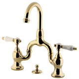 Bel-Air Two-Handle 3-Hole Deck Mount Bridge Bathroom Faucet with Brass Pop-Up