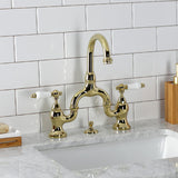 English Country Two-Handle 3-Hole Deck Mount Bridge Bathroom Faucet with Brass Pop-Up