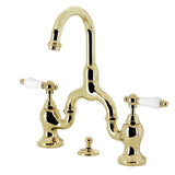 English Country Two-Handle 3-Hole Deck Mount Bridge Bathroom Faucet with Brass Pop-Up