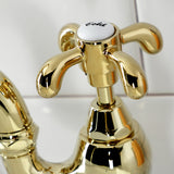 French Country Two-Handle 3-Hole Deck Mount Bridge Bathroom Faucet with Brass Pop-Up