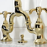 French Country Two-Handle 3-Hole Deck Mount Bridge Bathroom Faucet with Brass Pop-Up