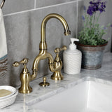 English Country Two-Handle 3-Hole Deck Mount Bridge Bathroom Faucet with Brass Pop-Up