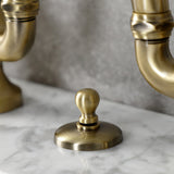 English Country Two-Handle 3-Hole Deck Mount Bridge Bathroom Faucet with Brass Pop-Up