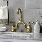 English Country Two-Handle 3-Hole Deck Mount Bridge Bathroom Faucet with Brass Pop-Up