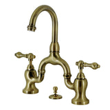 English Country Two-Handle 3-Hole Deck Mount Bridge Bathroom Faucet with Brass Pop-Up