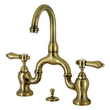 Heirloom Two-Handle 3-Hole Deck Mount Bridge Bathroom Faucet with Brass Pop-Up