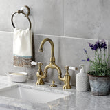 Bel-Air Two-Handle 3-Hole Deck Mount Bridge Bathroom Faucet with Brass Pop-Up