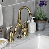 Bel-Air Two-Handle 3-Hole Deck Mount Bridge Bathroom Faucet with Brass Pop-Up